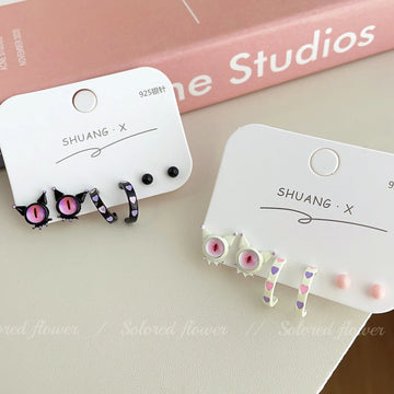 DAIIIBABYYY  -  Cute Funny Monster Eyes Stud Earrings Set Women Y2K Kpop Fashion C-Shape Earring Set Goth Jewelry brincos Accessories